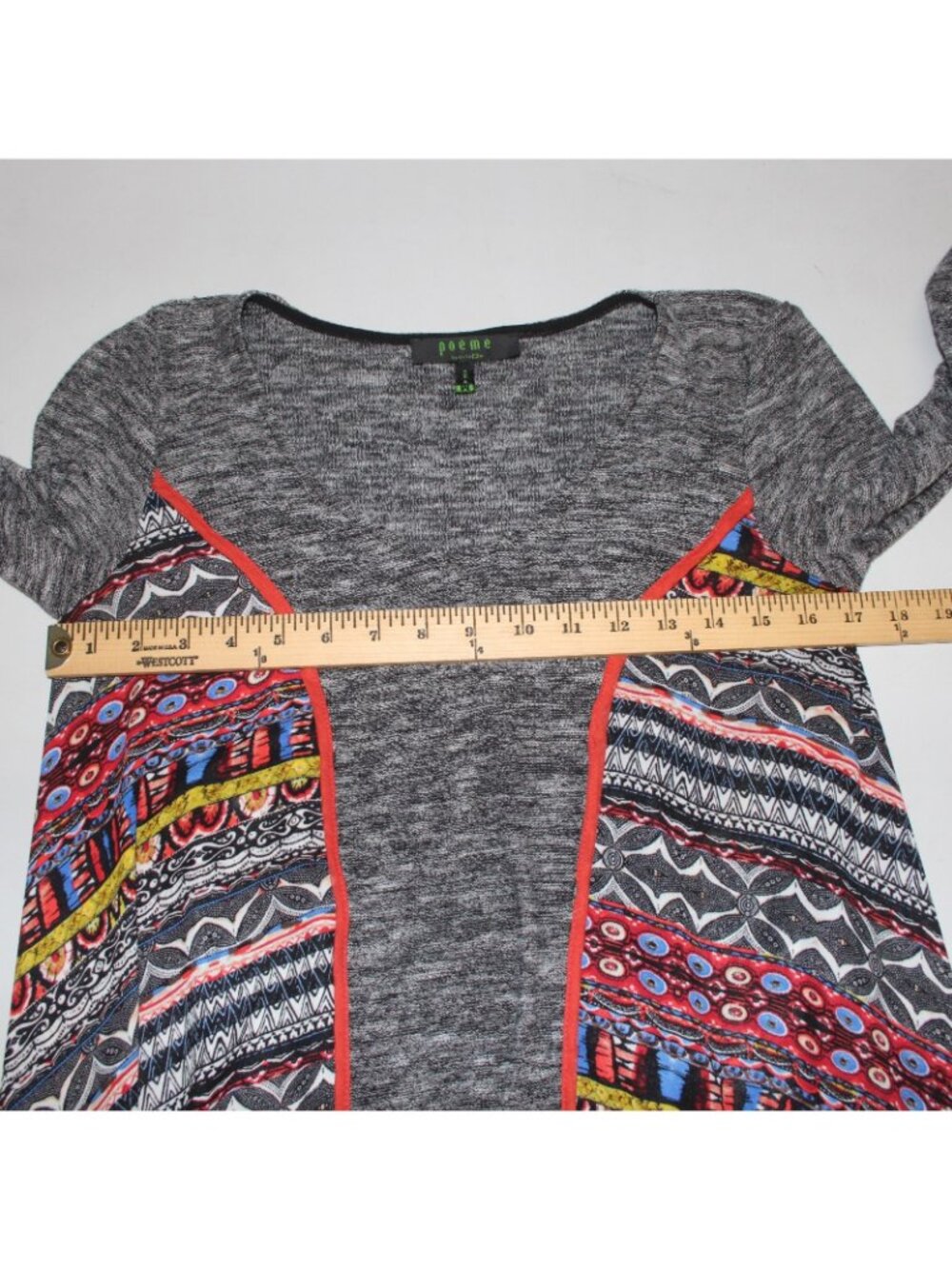 Citron Top Poeme Sz M Black White Multi Colored Asymmetrical Poly Rayon Top - Picture 5 of 10